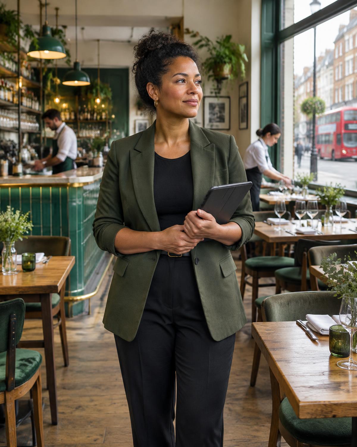 Restaurant owner in a London dining room